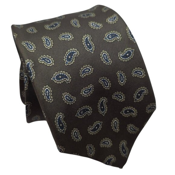 Christopher Hart Brown w/ Blue Paisley Silk Tie Elegant Design Mens Accessory - Picture 1 of 6
